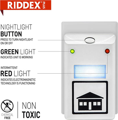 RIDDEX Plus Insect Repellent | Plug in, Mouse Deterrent - Pest Control for Defense Against Rats, Mice, Roaches, Bugs and Insects | Control Pests with No Toxins | Green