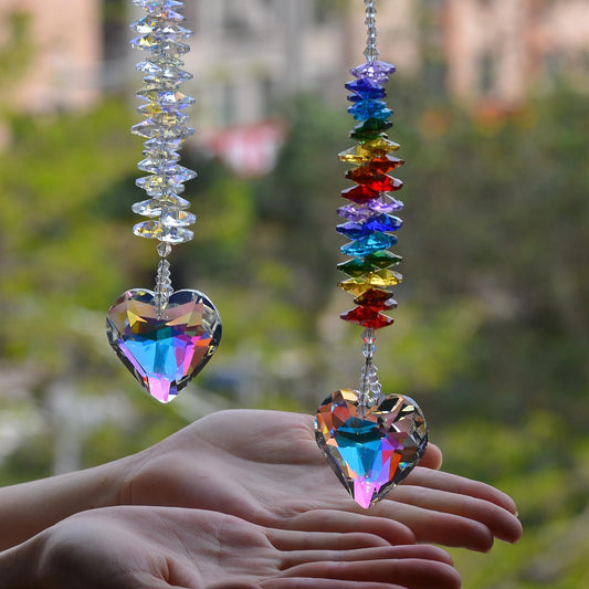 2PCS Exquisite Heart Crystal Sun Catcher Prisms, STINO Hanging Suncatchers with Glass Prism