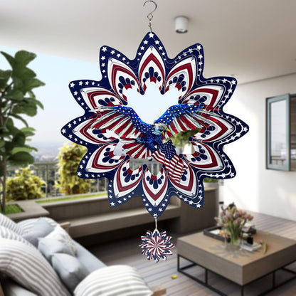 Eagle Wind Spinners for Yard and Garden,Wind Spinner Hanging,3D Metal Wind Catchers,12in American Flag Kinetic Spinner,Fourth of July Independence Day Party Decorations for Indoor Outdoor(Round)