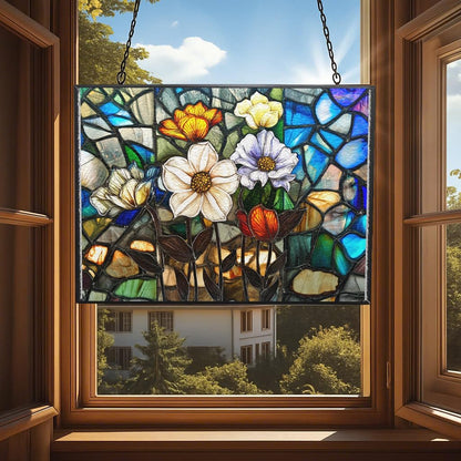 Customized Rectangle Lotus in The Lake Stained Glass Window Hanging, Stained Glass Suncatcher for Women, Window Decor Perfect Home Décor