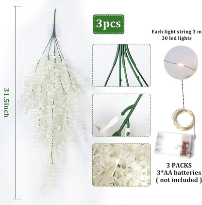 Fake Hanging Plants Artificial Plants Indoor Fake Plant Faux Hanging Plants Indoor Money Plants for Room Wedding Proch Yard Outdoor Home Wall Kitchen Bathroom Indoor Decoration in 3 Pcs(Pure White)
