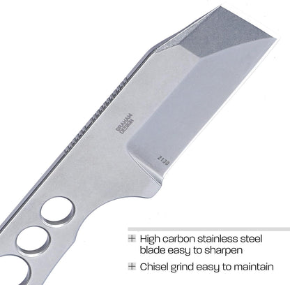 CRKT Razel Chisel Fixed Blade Knife: Everyday Carry Plain Edge, Stainless Steel Chisel Bevel w/Pocket Carry Sheath 2130,Silver