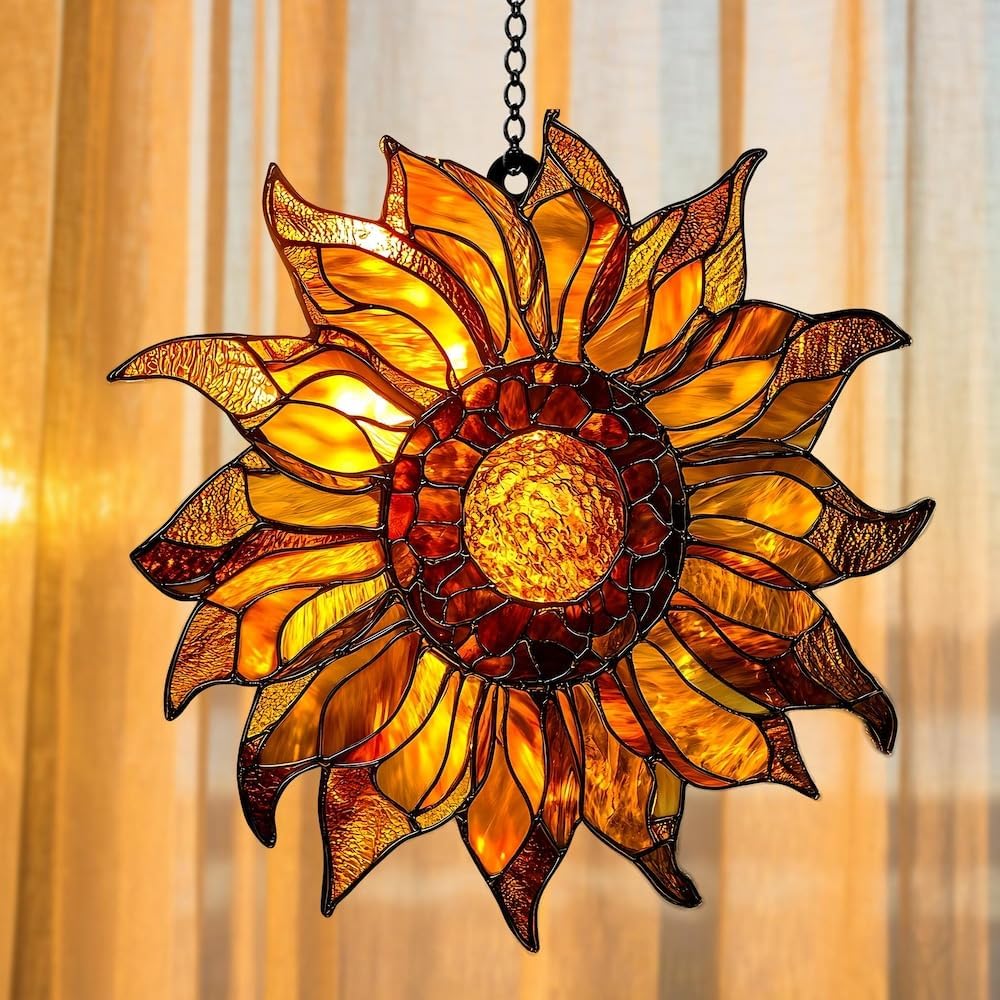 Radiant Sunflower Acrylic Suncatcher Stained Glass Effect Window Car Hanging Christmas Ornament Outdoor Indoor Decor Garden Sun Catcher Panel for Sunflower Lover for Women Mom Grandma