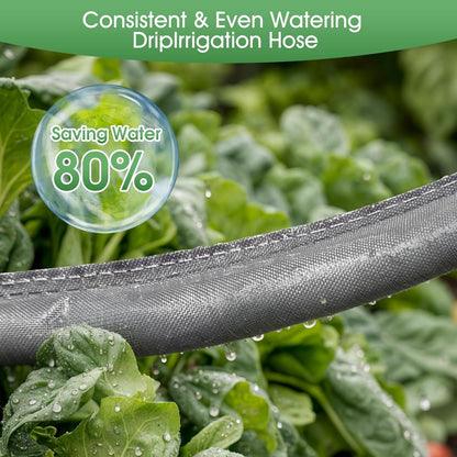 Flat Soaker Hose 50 ft for Garden Beds, Linkable Drip Irrigation Hose, Double-Layer PVC, Leakproof & Kink-Resistant, Even Seepage Saves up to 80% Water