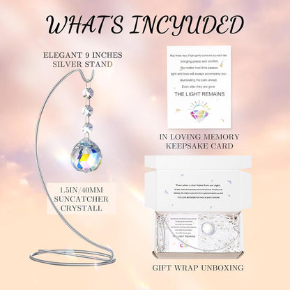 Sympathy Gifts for Loss of Loved One,Memorial Gifts for Loss of Mom Dad,40mm Crystal Suncatcher Idea is Suitable for Bereavement, In Memory, Condolences,Remembrance,with 9 Inch Silver Stand
