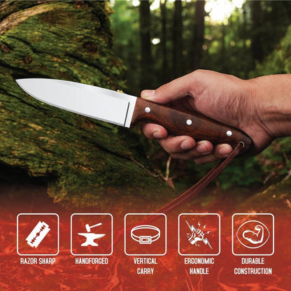 H & H BLADES Handmade D2 Steel Skinning Knife With Leather Sheath-10 Fixed Blade Hunting Knife Best For Bushcraft, Survival,Camping,Fishing and Outdoor Activities-Collector Hunter Men Gifts