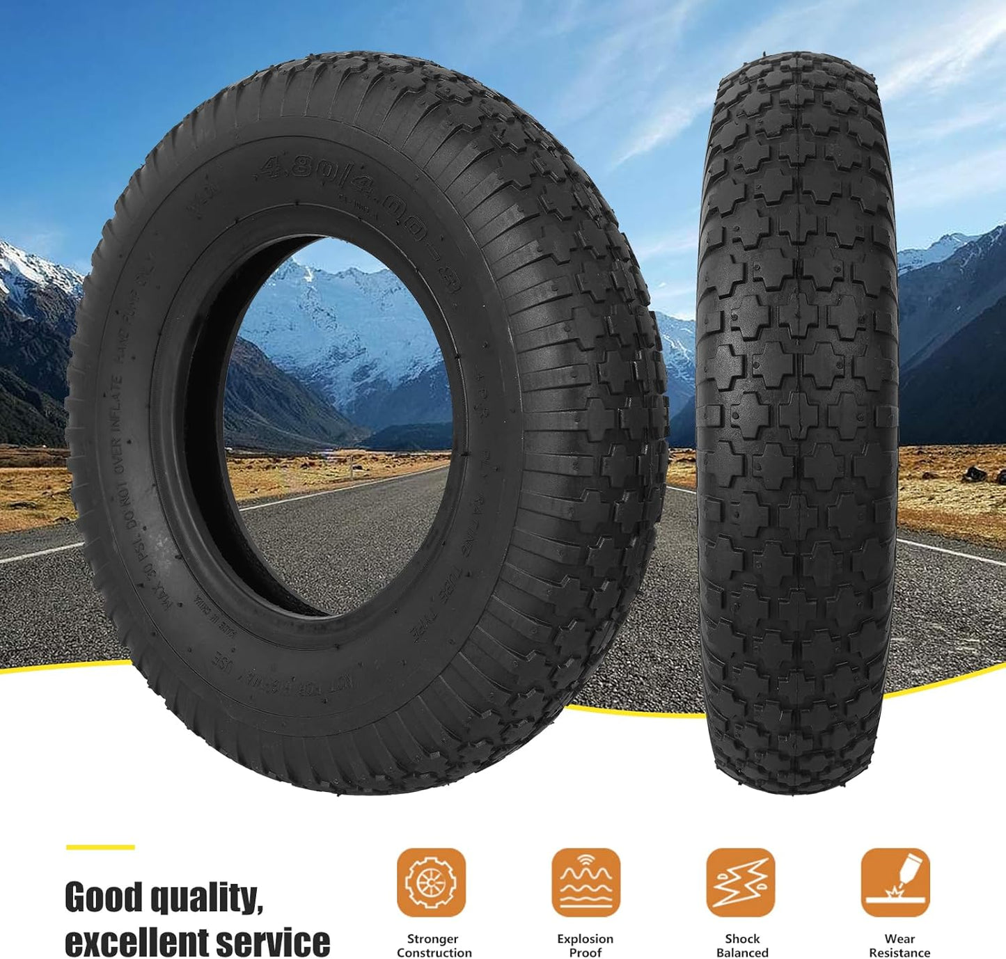 Upgrade 4.80/4.00-8 Tire and Inner Tube Set - Thick Replacement Pneumatic Rubber Wheelbarrow Tire - Wheel Barrow Wheels and Tires for Hand Truck Garden Cart 1 Pack