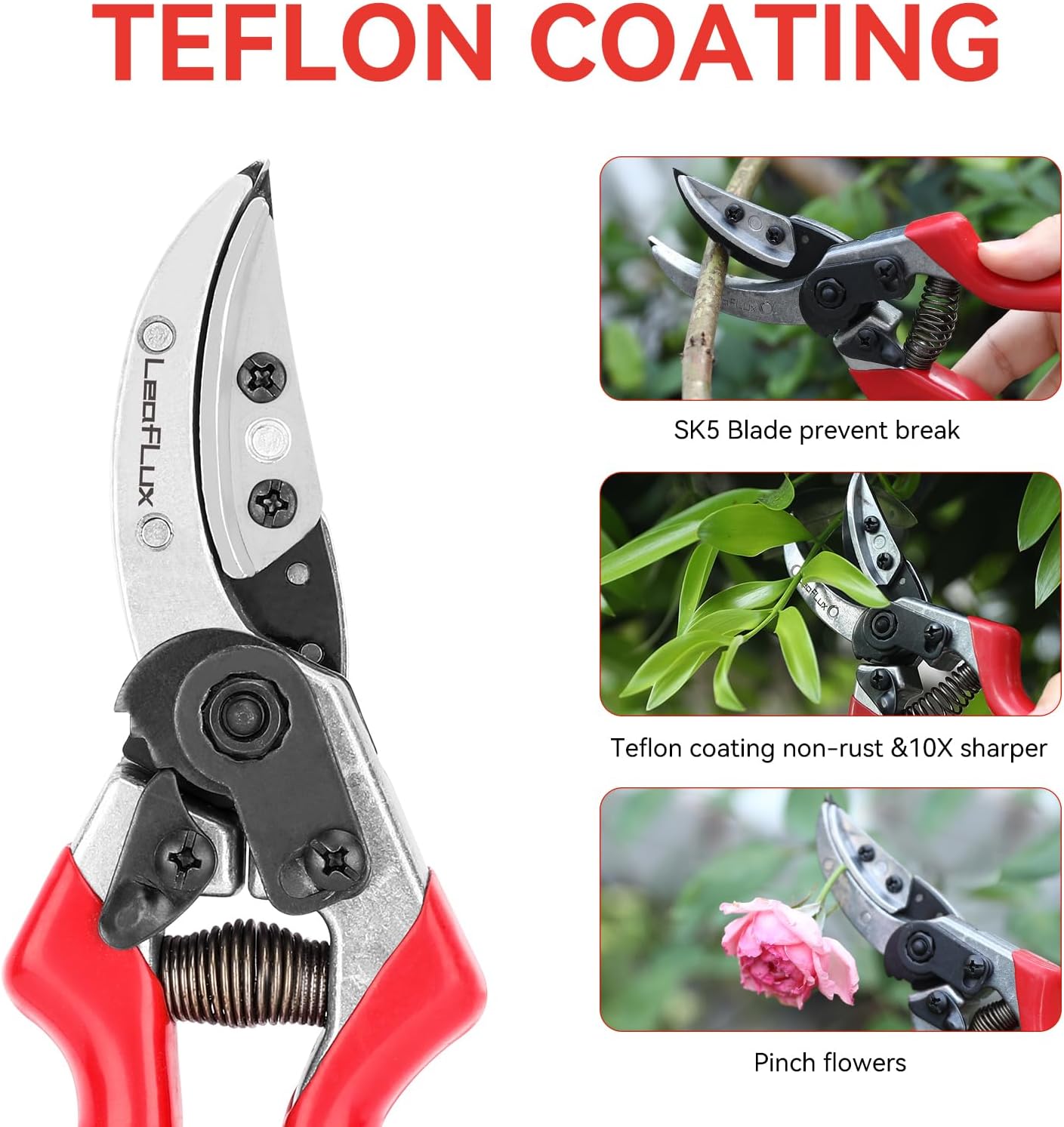 Rose Floral Scissors,Pruning Shears, SK5 Steel Blade with Anti-Rust Coating, Flower Handheld Clipper Pruner and Holder. Solid Aluminum Handle, Ergonomic Grip. Ideal for Gardens, Florists