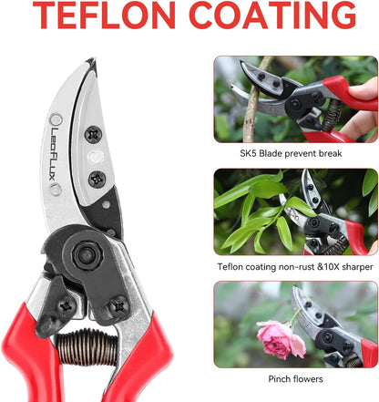Rose Floral Scissors,Pruning Shears, SK5 Steel Blade with Anti-Rust Coating, Flower Handheld Clipper Pruner and Holder. Solid Aluminum Handle, Ergonomic Grip. Ideal for Gardens, Florists
