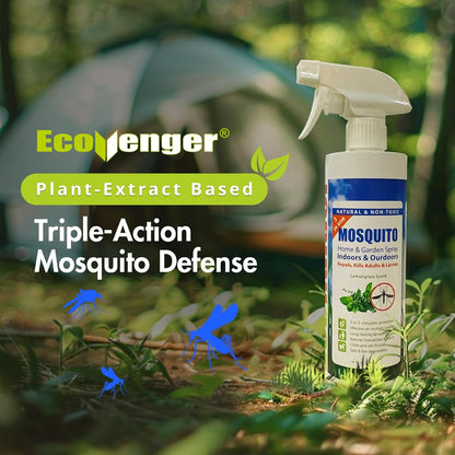 EcoVenger Mosquito Killer by EcoRaider Triple-Action Spray 16 oz, Kills All Stages + Larvae Control + Lasting Repellency, Indoor & Outdoor, Citrus Scent, Non-Toxic Plant Based Formula