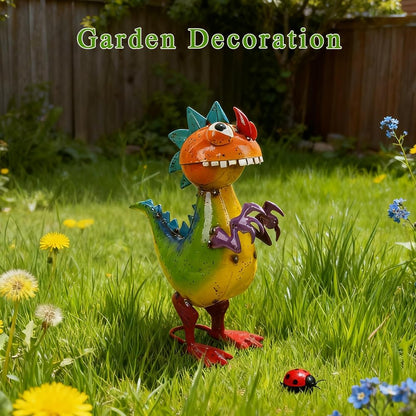 Metal Dinosaur Statue Outdoor Garden Decor - Wacky Dino Yard Art Gift, Funny Dinosaur Sculpture for Patio, Lawn, Backyard- Unique Dino Figurine for Birthday, Housewarming, Christmas
