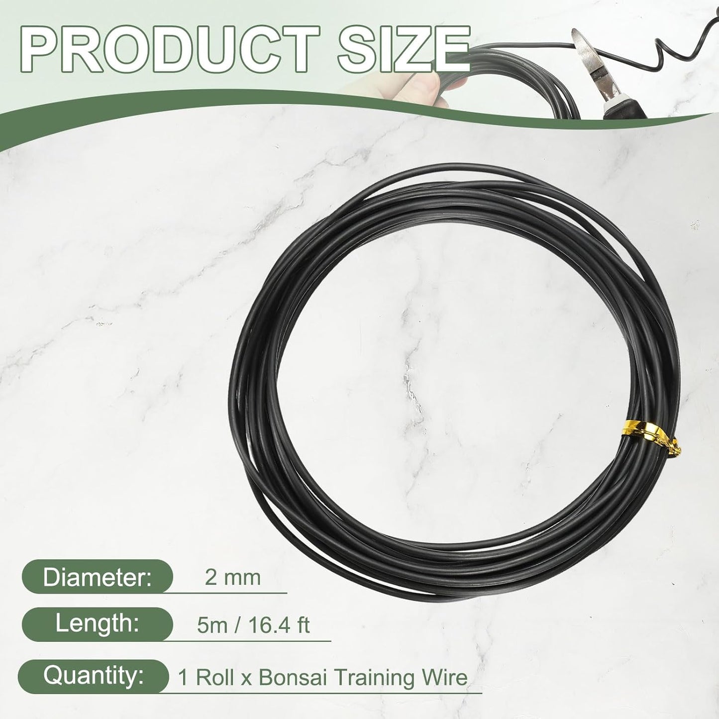 Bonsai Training Wire, 2mm x 16.4 ft Anodized Aluminum Floral Plant Training Wire Bendable Metal Stems Accessories for Gardening Branch Fixing Crafts (Black)