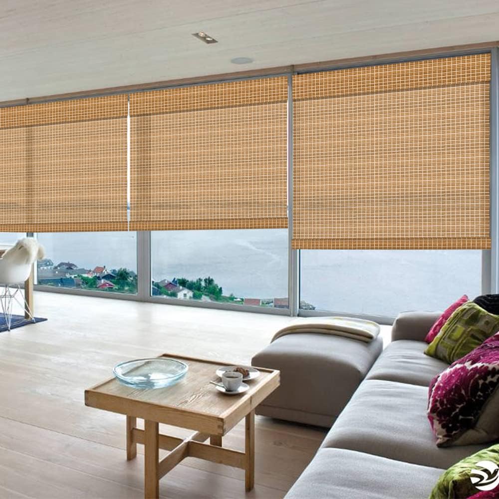 LETAU Cordless Wood Window Roller Shades, Bamboo Light Filtering Window Blinds for Indoor Home, Office, Kitchen, Pattern 6