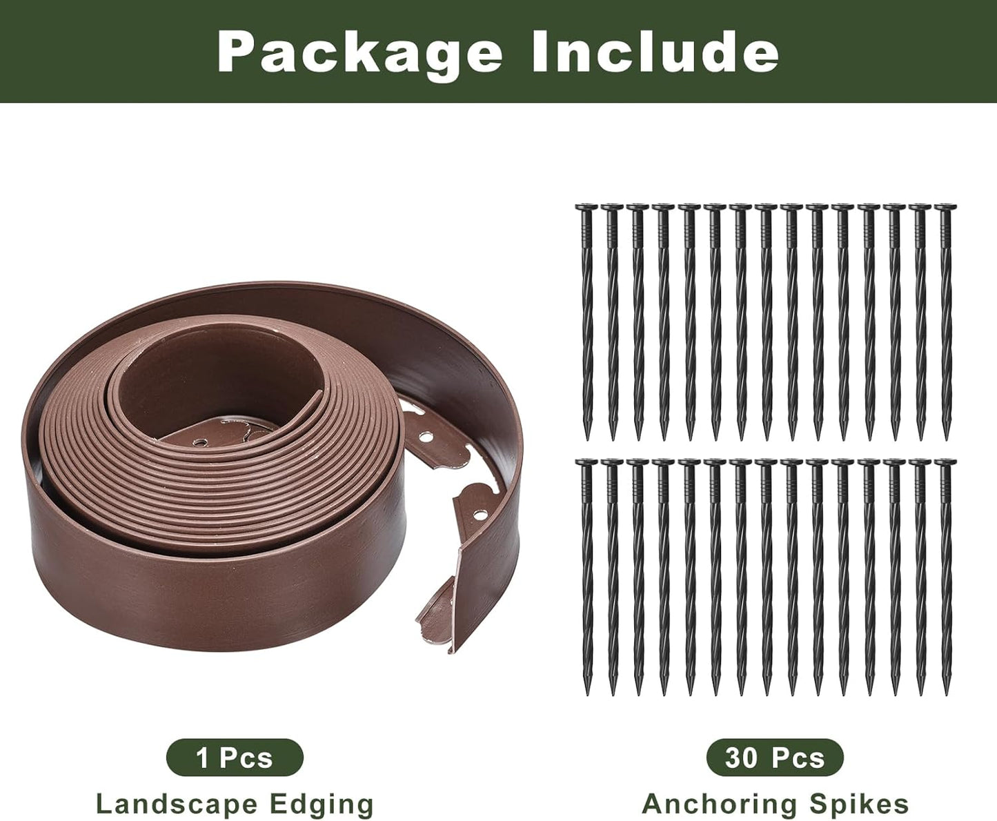 uxcell Landscape Edging, 1Pcs 33FT x 4" - No Dig Garden Edging Kit with 30 Stakes, Landscape Edging Border for Garden Lawn Flower Bed Yard Grass (Coffee)