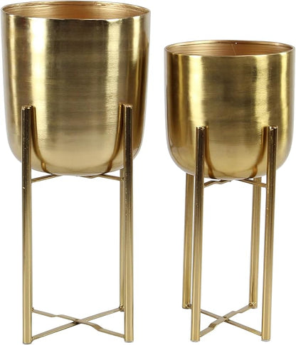 CosmoLiving by Cosmopolitan Metal Indoor Outdoor Planter Dome Large Planter Pot with Removable Stand, Set of 2 Planters 19", 22"H, Gold
