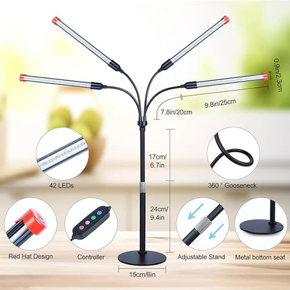 4-Head Table Top Grow Lights for Indoor Plants, Seed Starting, Bonsai with Timer, 36W Power Home Plug, FECiDA 2025 Full Spectrum Plant Growing Lamps, 16"-24" Height Adjustable