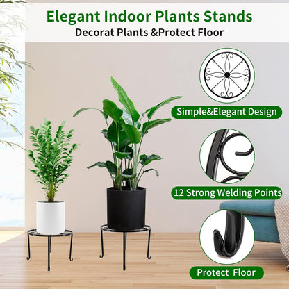 5 packs Rustproof Metal Plant Stands for Multiple Plant, Heavy Duty Plants Holder Outdoor Indoor, Round Wrought Iron Flower Planter Pot Stand, Corner Gardening Pumpkin Stand Black