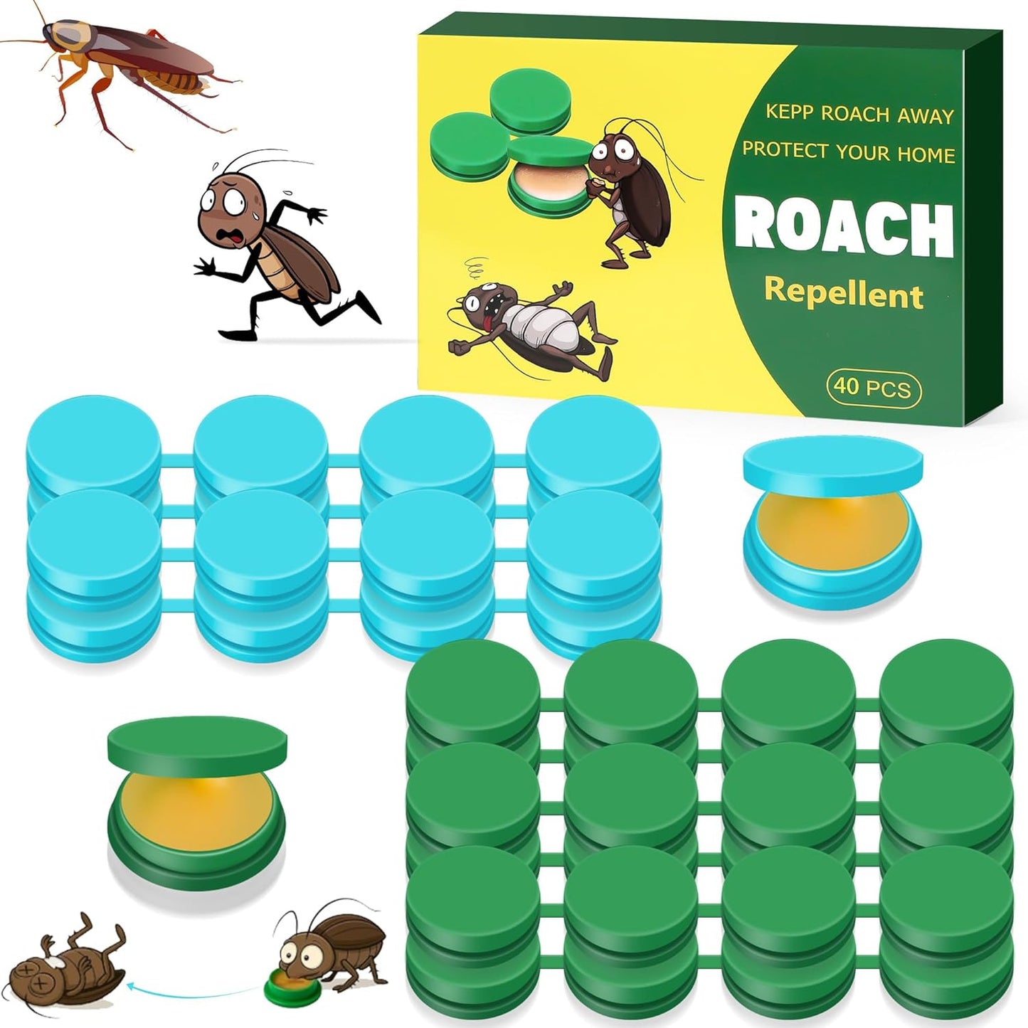 40 Pack Roach Repellent Cockroach Gel Bait Indoor Outdoor, Effective Cockroach Repellent Fast Acting Elimination of Indoor Roach Nests, Long-Lasting and Safe Family