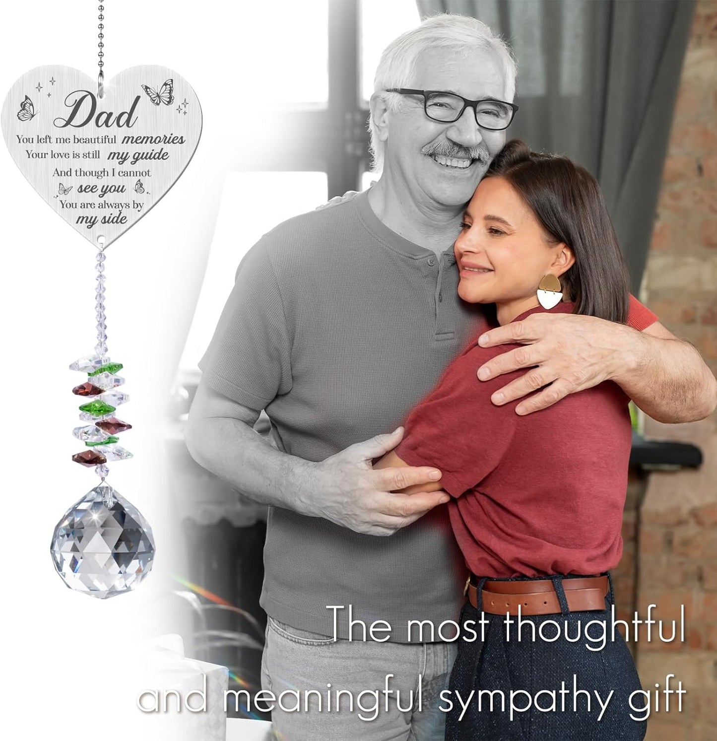 Memorial Crystal Suncatcher,Memorial Gifts for Loss of Dad,Bereavement Gifts for Loss of Father,Hanging Crystals Ornament for Window Rainbow Maker Prisms Home Decor Gift