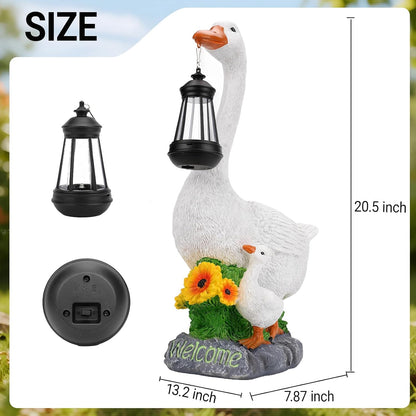 Solar Porch Goose Statue, Outdoor Goose Decor with Lantern for Yard Lawn Patio Balcony, Birthday Christmas Housewarming Gifts for Mom, Grandma, Women, 20 Inch, Resin