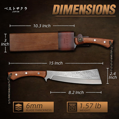 Purple Dragon Heavy Duty Machete for Cutting Trees & Yard Work - Camping/Survival Knife with Solid Wood Sheath - Bushcraft & Brush Clearing - 15 Inch