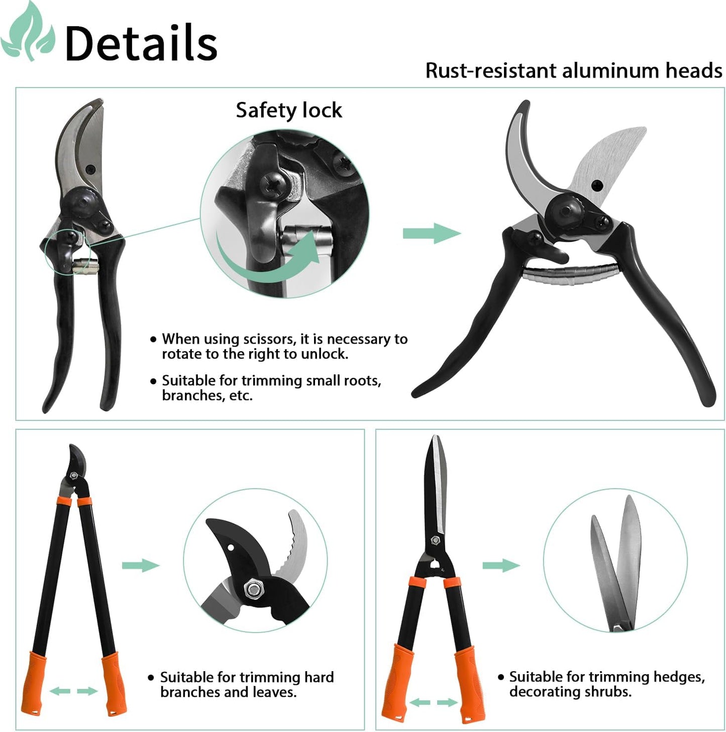 SunnyRoyal 3 pieces Garden Tools Set - Lopper & Pruning Shear & Tree Trimmer Pruner for Lawn Garden Yard Branch Cutting