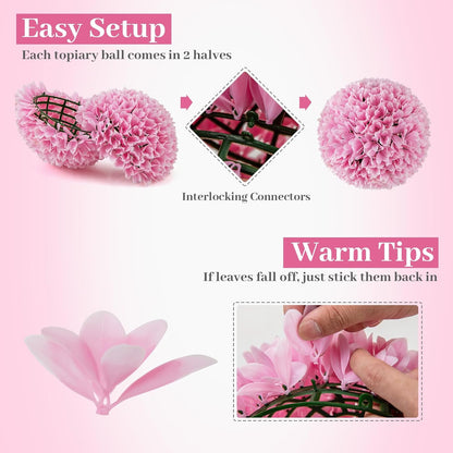 Goplus 11 Inch Topiary Balls Artificial Outdoor Set of 2, Faux Boxwood Ball, Fake Plant Sphere, Round Artificial Plant Balls for Front Door, Porch, Backyard, Balcony, Home Décor (Pink)