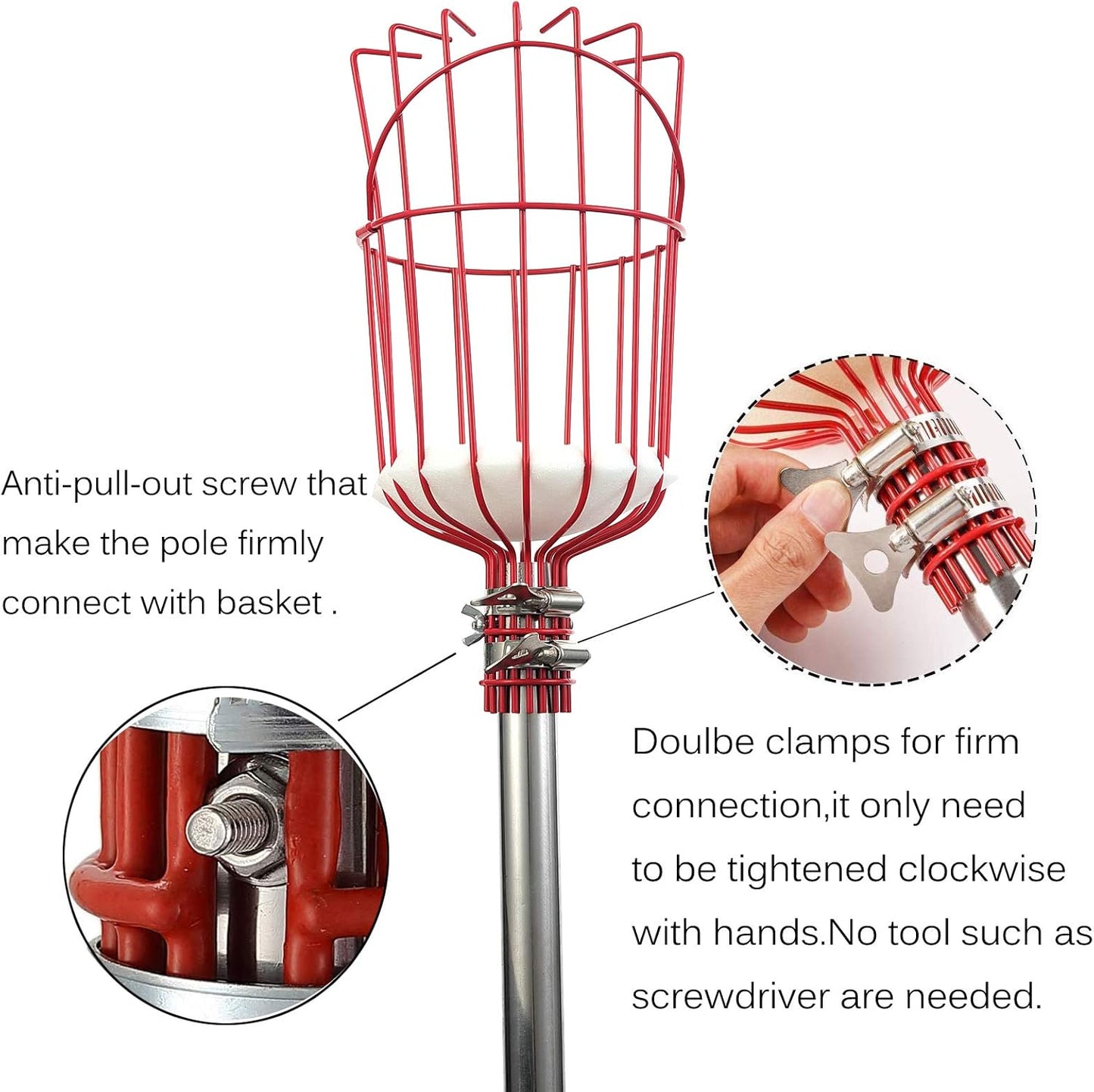 Fruit Picker Tool, Fruit Picker Pole with Basket Height Adjustable - 8FT Mango Lemon Orange Apple Picker - Fruits Catcher Tree Picker for Getting Fruits