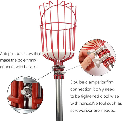 Fruit Picker Tool, Fruit Picker Pole with Basket Height Adjustable - 8FT Mango Lemon Orange Apple Picker - Fruits Catcher Tree Picker for Getting Fruits