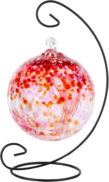Dale Tiffany AC23212-D6 Rainbow Tree of Life Hand Blown Art Glass Ornament Witch Globe Gazing Ball, Golden Pink, 6" Diameter with Stand