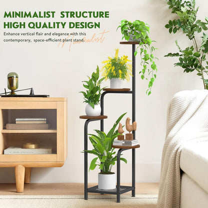 TOSKING 5 Tier Metal Plant Stand Indoor 48''H Tall ,Heavy Duty Plant Shelf , Corner Shelf Flower Pot Stand for Outdoor Plant Stand for Living Room Balcony Garden Patio Bedroom (5 Tier-Brown)