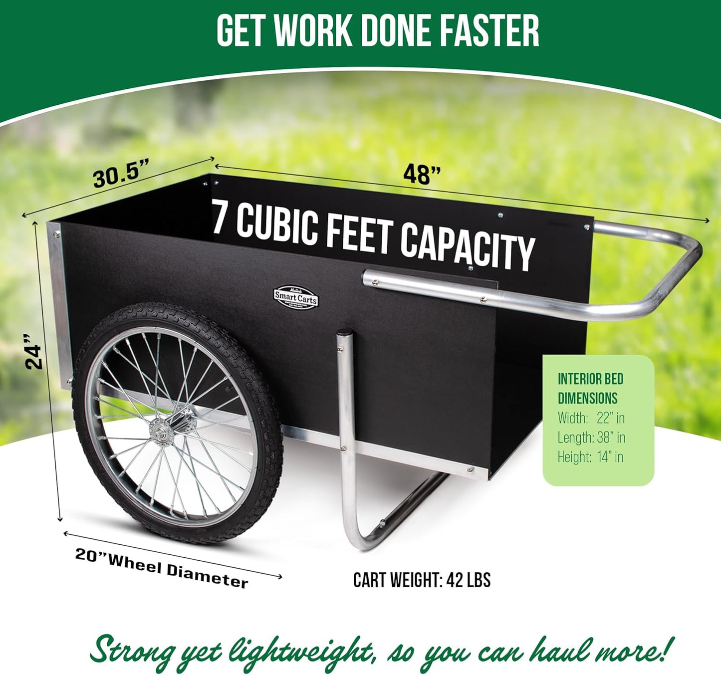 Smart Carts Ultimate Gardener Cart with 7 CF Capacity, Large 20-Inch Flat-Free Wheels for Effortless Maneuverability, and Aluminum Frame That is Strong, Lightweight, and Rustproof