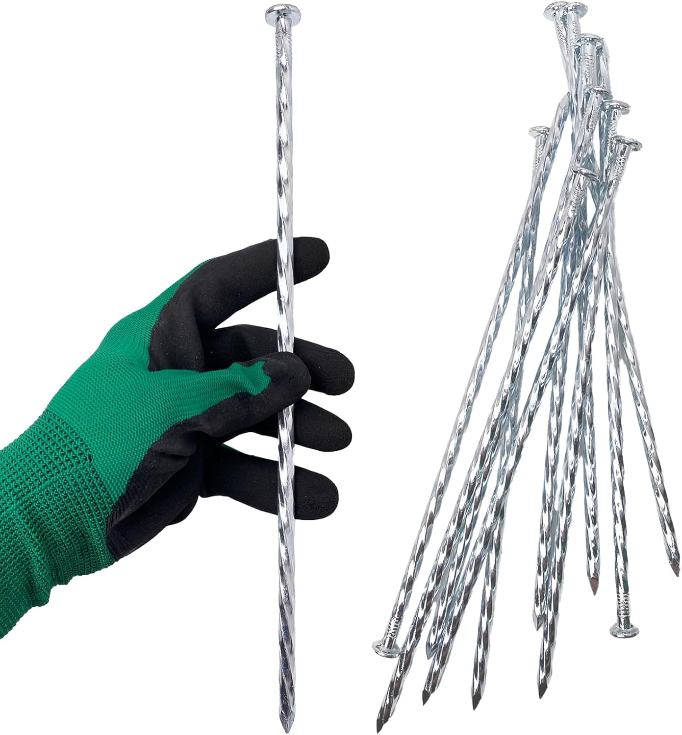 Artificial Turf Stakes Galvanized Spiral Landscape Spikes 12IN Weed Barrier Fabric Stakes for Paver Edging, Gardening Lawn Edging, Carpentry and More (25 PC)