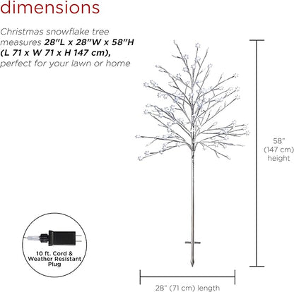 Alpine Corporation 58"H Indoor/Outdoor Frosty Christmas Snowflake Tree with LED Lights , Christmas Decoration