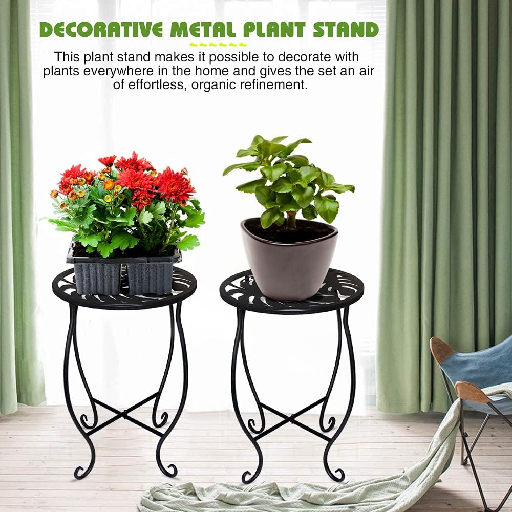 15" Tall Metal Plant Stand, 8" Wide Round Plant Stand for Flower Pot Rustproof Iron Plant Holder for Indoor Outdoor Use, Easy Assemble Flower Stand for Home Garden Display Greenery (Round 2pcs)
