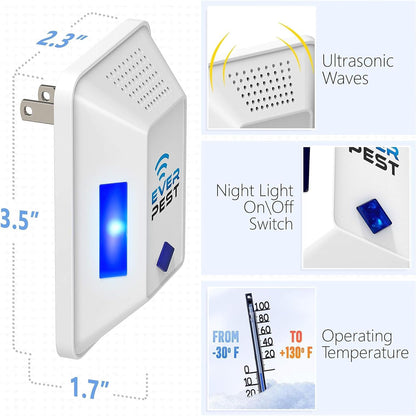 Ultrasonic Pest Control Repeller (2-Pack) Plug in Flea Rat Roach Mosquito Cockroaches Rodent Spider Scorpion Fruit Fly Insect Indoor Plug Repellent