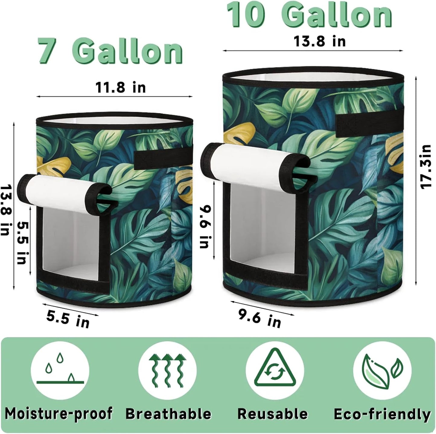 Green Leaves Plant Grow Bags 7 Gallon Thickened Nonwoven Plant Pot Flowers Vegetable Potato Fruit Plant Grow Bag with Handle Garden Plant Bag Outdoor 2 Pack