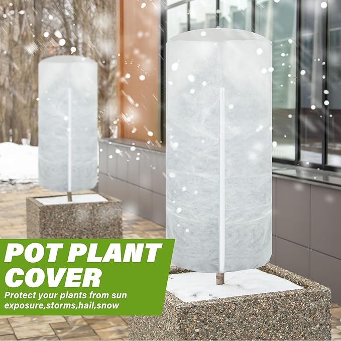 WILLBOND 2 Pcs 47 x 71 Inches Rounded Top Plant Covers Freeze Protection for Winter Cylindrical Frost Cloths Shrub Frost Covers with Zipper Drawstring for Shrub Bush Fruit Tree Potted