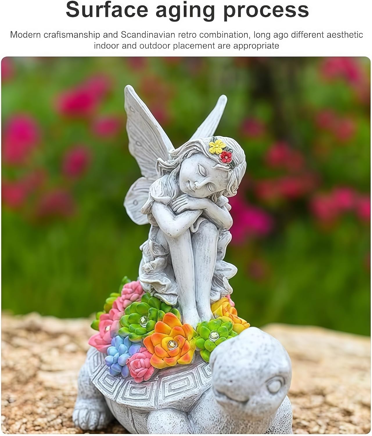 Solar Angel Garden Statue，Solar Garden Statue Angel and Turtle,Figurines Outdoor Decor,Outdoor Solar Statue with LED Lights for Yard,Patio,Lawn Art Decoration,Housewarming Gift