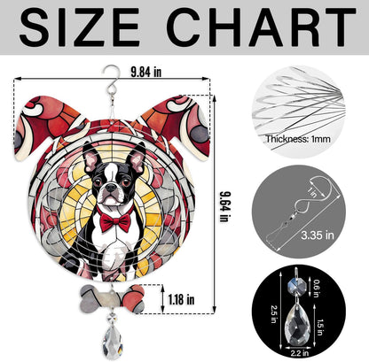 Boston Terrier Dog Ears Wind Spinner, Boston Terrier Wind Spinner Hanging for Yard and Garden V02