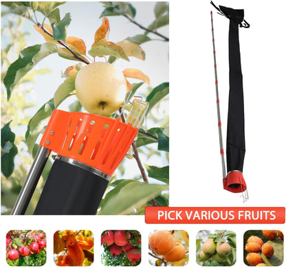 lyrlody Fruit Picker Pole Tool with Basket Telescoping Long Handle, 13FT Adjustable Orange Picker Pole Tool with Basket for Avocado Acorn Lemon Pear Mango Tree Picker