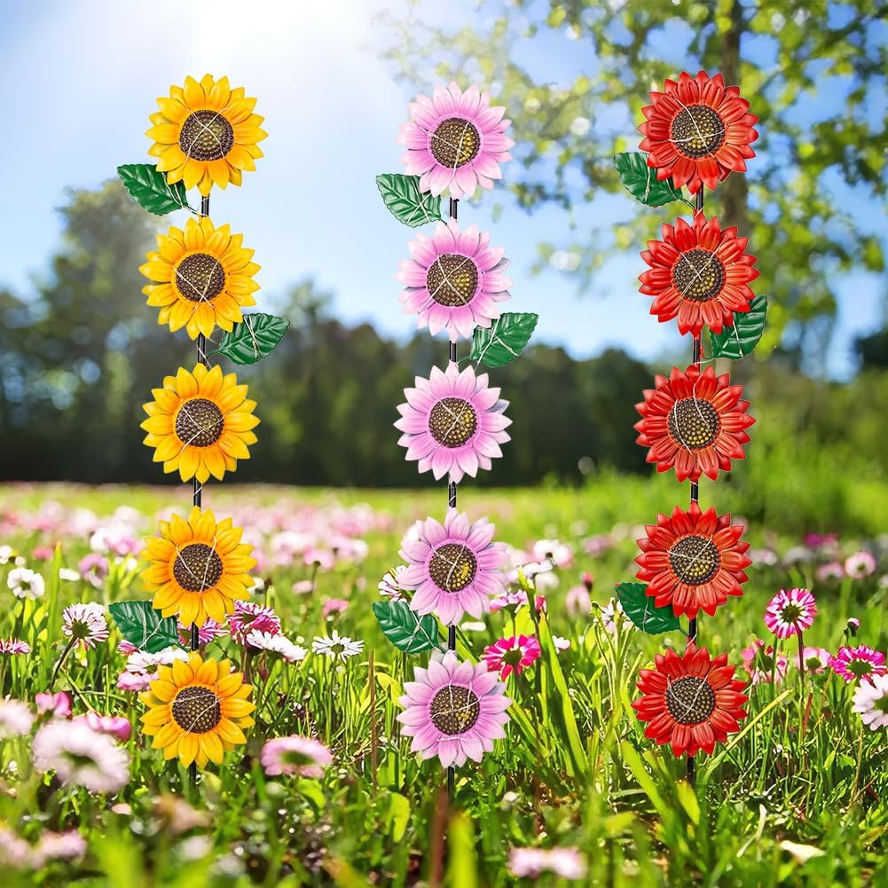 Solar Garden Stakes Lights,3 Pack Metal Sunflowers for Outside,Waterproof Solar Decorative Garden Stakes,Metal Spring Yard Art Decor Lights for Patio Pathway Backyard Porch Lawn(22.6 * 4.7IN)