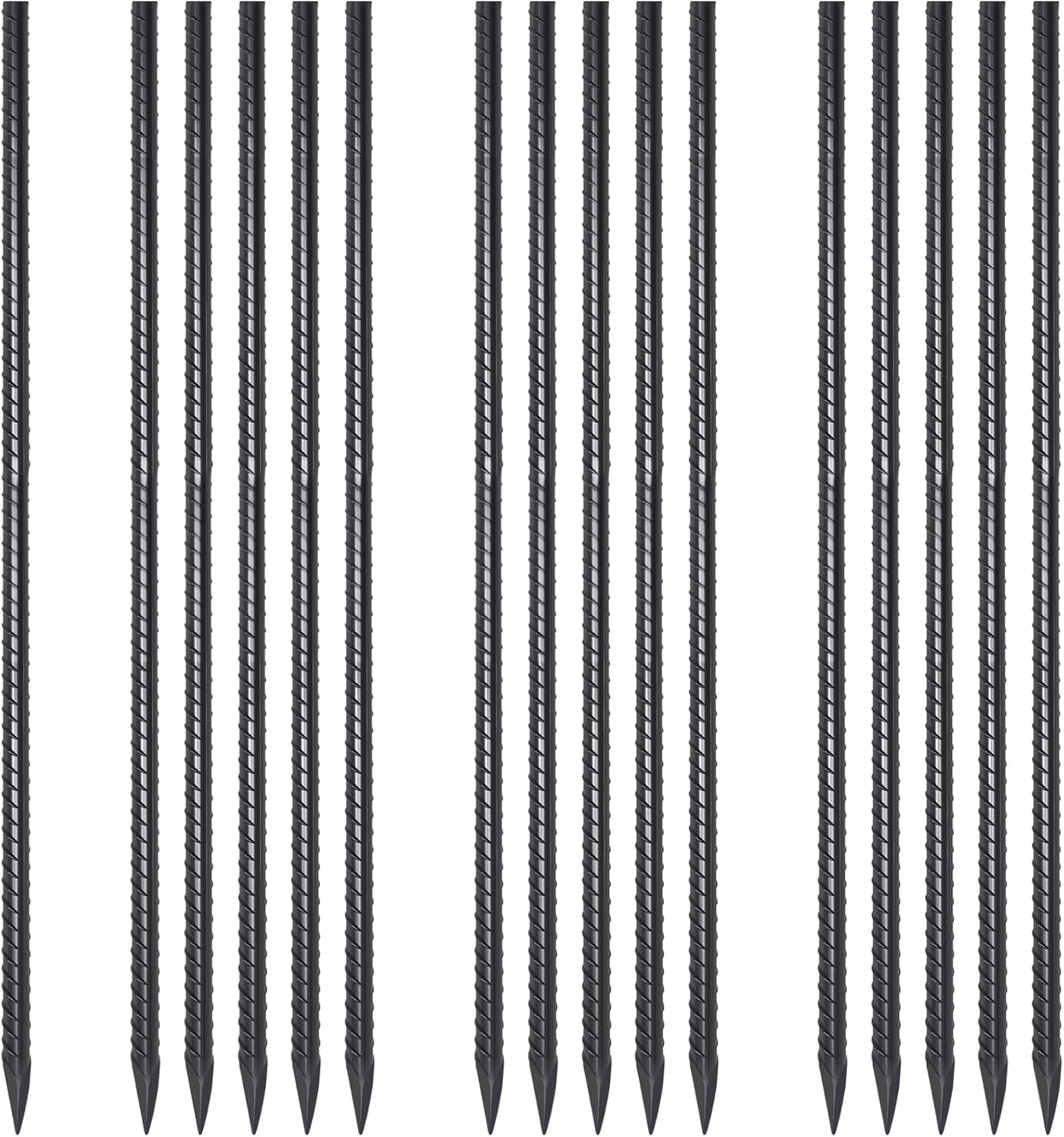 Rebar Stakes 36 Inch 16 Pack Heavy Duty Steel Ground Anchors 1/2 Diameter Straight Metal Stakes Landscape Timber Spikes with Chisel Point End for Plant Support, Concrete Form, Black