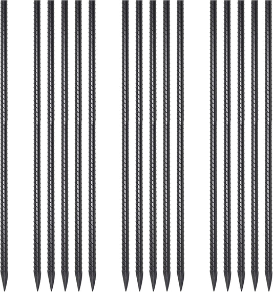 Rebar Stakes 36 Inch 16 Pack Heavy Duty Steel Ground Anchors 1/2 Diameter Straight Metal Stakes Landscape Timber Spikes with Chisel Point End for Plant Support, Concrete Form, Black