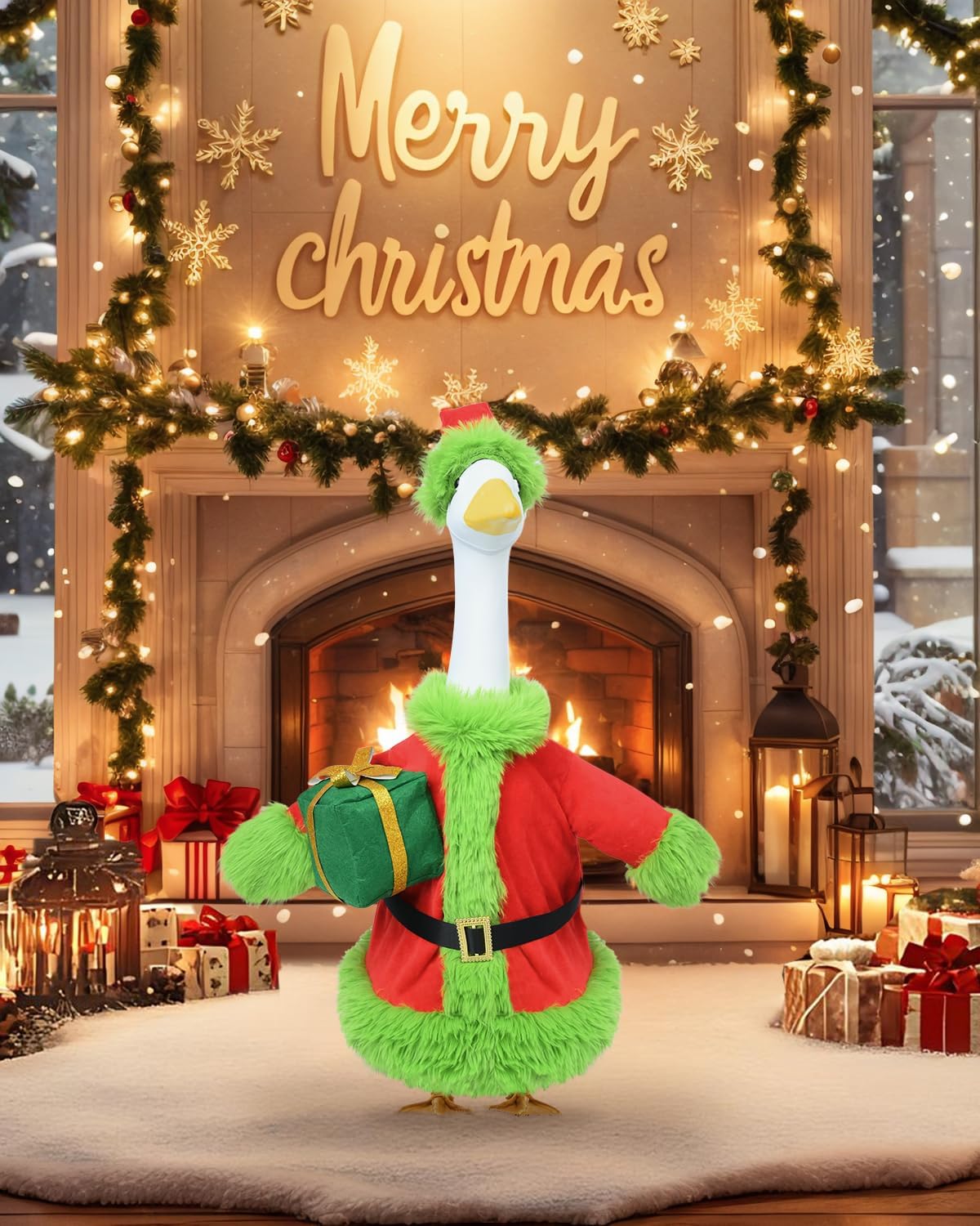 Christmas Porch Goose Outfits - Green Santa Claus Custome for 23 inch Porch Goose, Christmas Outdoor Decor for Lawn, Yard & Garden