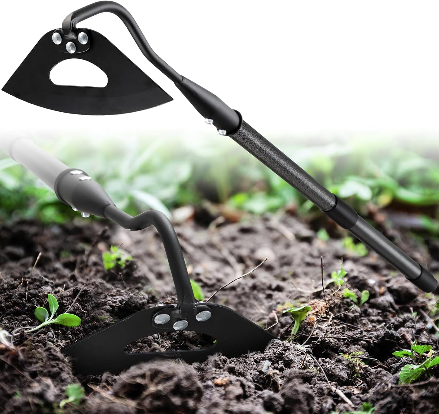 Hardened Hollow Hoe with Long Handle 48 inch Heavy Duty Garden Hoe Tool - Ergonomic Weeding Tool for Lawn, Yard & Farm, Rust-Resistant Steel with Comfort Grip, Easy Adjust & Storage