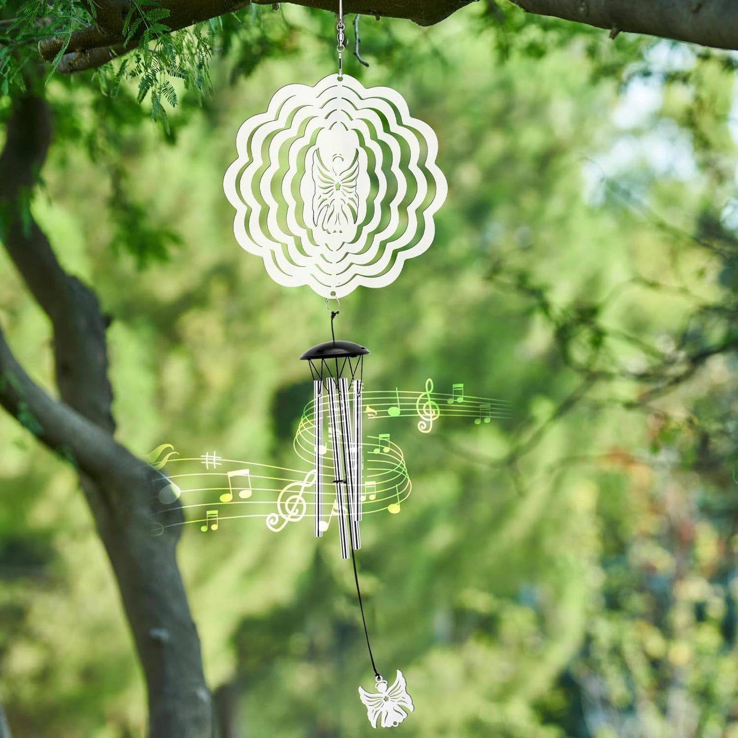Wind Chimes with Angel Wind Spinner, Outdoor Garden Decor Wind Spinner, Gifts for Women, Mom, Retirement, Teacher, Parents Birthday, Memorial Gift for Garden Porch Patio Home Decor