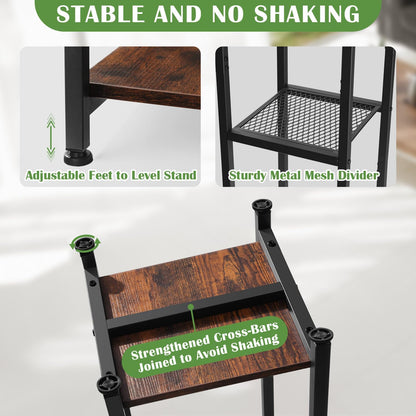 Extra Tall Plant Stand Indoor,40 Inch Plant Stands,3 Tier Metal Plant Stand with Heavy Duty Wood and Metal Mesh Shelf,Rustic Brown and Black