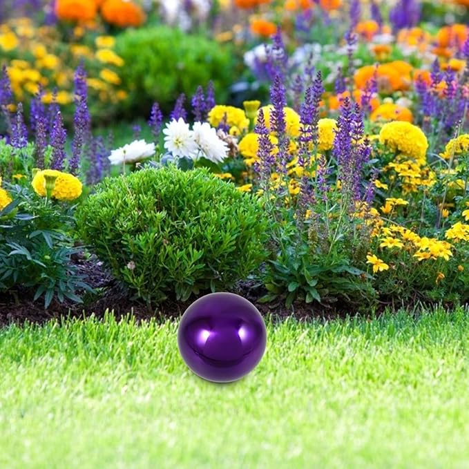 Stainless Steel Purple Gazing Ball - 5 Inch Mirror Reflective Sphere for Garden Decor Eye-Catching Outdoor Ornament
