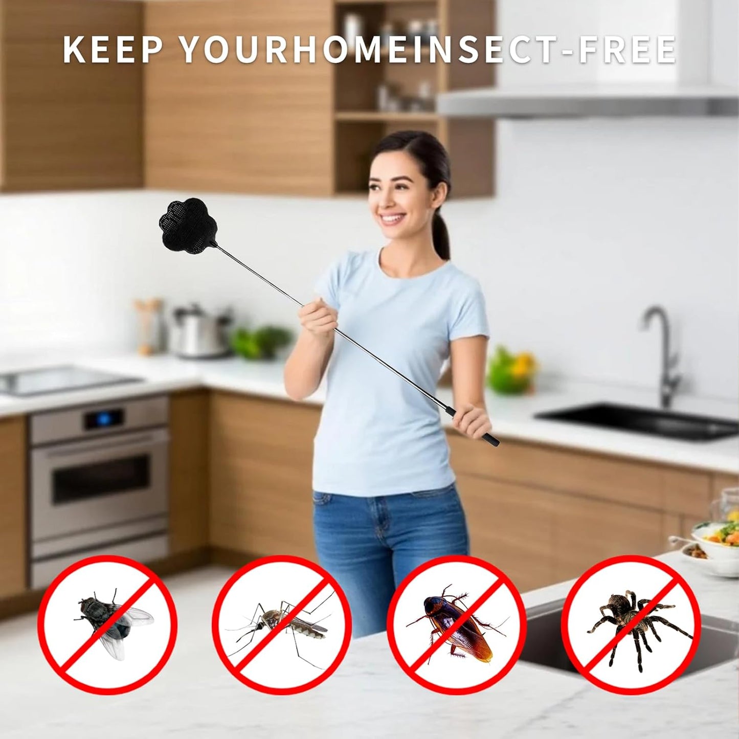 Fly Swatter, Elescopic Fly Swatters, FlySwatter for Indoors, FlySwatter with Stainless Steel Handle 3PCS